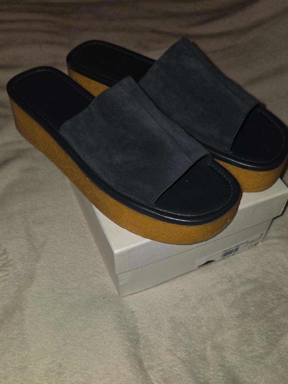 Vince Suede Slide Platform Sandals - Blue with Tan Sole, Sz 11